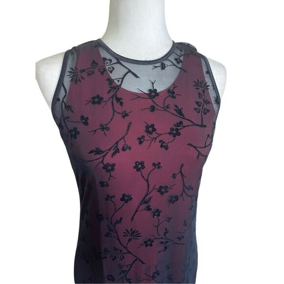 Y2k red and black sheer floral romantic bodycon maxi dress - Picture 3 of 7